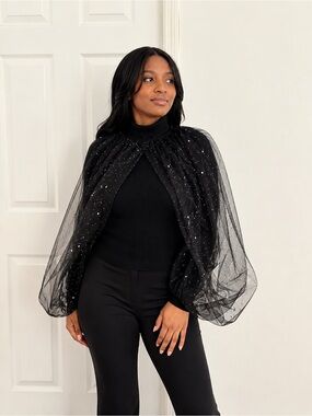 Sheer Black Sparkle Capelet Shrug